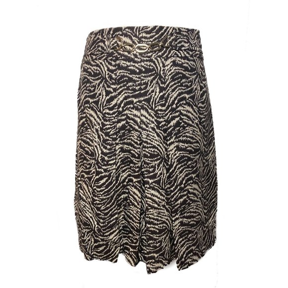 Ann Taylor Dresses & Skirts - Ann Taylor Gold Chain Pleated Brown & Tan Print Superfine Wool Skirt EUC Size 4